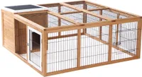 PawHut Kaninchenstall Kleintiergehege mit Dach zum Öffnen Kleintierkäfig Meerschweinchenstall mit Freigehege für draußen wetterbeständig Tannenholz Natur 123 x 120 x 52 cm