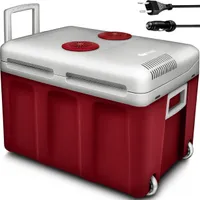 tillvex elektrická chladnička 40L červená s kolečky | mini chladnička 230 V a 12 V pro kempování v autě | chladí a ohřívá | ECO režim