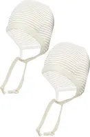 TupTam Unisex Baby Erstlingsmütze zum Binden 2er Pack, Farbe: Streifenmuster Beige, Größe: 50-56