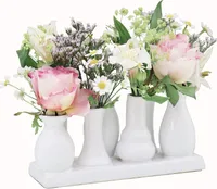Jinfa Handgefertigte kleine Keramik Deko Blumenvasen Set aus 7 Vasen in weiß