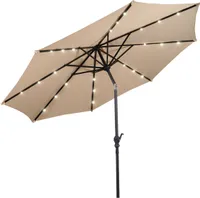 COSTWAY Parasol 300cm z oświetleniem solarnym LED Parasol z oświetleniem ulicznym Parasol ogrodowy Parasol z korbą Parasol rynkowy Beżowy
