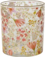 Teelichthalter Glas 9cm mit Blumenmotiv Transparent