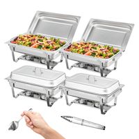 VEVOR 4 szt. Chafing Dish Profi Set Pojemniki do podgrzewania Zestaw bufetowy ze stali nierdzewnej Prostokątny 4 x 7,5 L, podgrzewacz do żywności 53 x 32,5 x 6,5 cm Każdy pojemnik, do bufetów, uroczystości rodzinnych, bankietów, wesel itp.