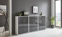 Aktenschrank TABOR 15 in weiß / anthrazit Hochglanz, Schrankwand, Büroschrank, abschließbar, Metallgriffe