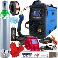 DIGIMIG 210 Doppelpuls Schweißgerät MIG MAG, MMA, WIG Lift - Mit Lötschweißen, Induktivität und Speicher für 36 Einstellungen - Set Professional-Plus