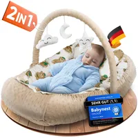 CHILDOO Babynest [inkl. Spielbogen] Süßes Nestchen für Babys, Kuschelnest  | Beige & Bären