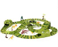Dinosaurier Spielzeug Autorennbahn, 240 Stück Rennbahn, Jurassic Dinosaurier World Spielset, Rennstrecke, Flexible Zugbahnen mit 8 Dinosaurier-Figuren & Rennauto,für Kinder ab 3 Jahren