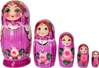Matrjoschka Fliederfarbener Sarafan 5 Holzpuppen 18 cm Höhe Matröschka Babuschka Steckpuppen Матрёшка