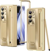 Pouzdro pro Samsung Galaxy Z Fold 6 galvanizované pouzdro se S Pen a držákem na pero, ochranná fólie na displej, ochrana pantu a stojánkem Zlato