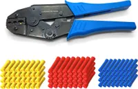 ARLI Crimpzange 0,5 - 6 mm² + 100x Stossverbinder ( 40x rot 50x blau 10x gelb )