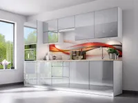 Küchenzeile 300 cm Einbauküche ohne E-Geräten Küchenblock, Aspen K56-M300, Grau/Hochglanz