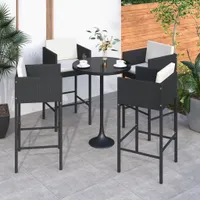 vidaXL Barová stolička 4 ks s polštářem Black Poly Rattan