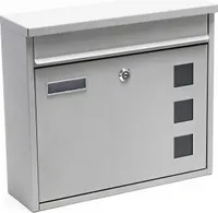 Wiltec Briefkasten V12 silberfarben 360 x 105 x 315 mm, Wandbriefkasten mit Schloss, Sichtfenstern und Namensschild, Postkasten aus Stahl galvanisiert