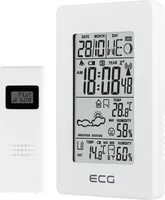 ECG MS 100 Biały | Stacja pogodowa | Prognoza pogody na 1 dzień | Wyświetlacz LCD temperatury/wilgotności wewnątrz i na zewnątrz | Zegar sterowany sygnałem |