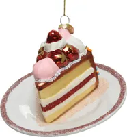 Christbaumschmuck Glas Torte auf Teller 12,5cm weiß / rot