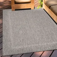 Teppium In & Outdoor Teppich Bordüre Design Küchenteppich Balkon Terrassen Wohnzimmer Sisal Optik Flachgewebe Wetterfest, Grau, 280 x 370 cm