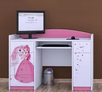 Happy Babies Kinderschreibtisch 125x89x60 Klein Arbeitstisch Büro weiß Rosa Computertisch mit Tastaturablage Kindermöbel mit Schubladen Kinder Muster