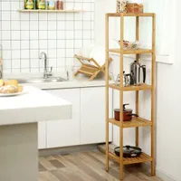 Standregal BCB55Y, 5-stöckiges Badezimmerregal aus Bambus, Standregal