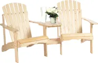 Outsunny Adirondack zahradní židle se stolem a otvorem pro slunečník 2místné zahradní křeslo Sedací souprava Zahradní nábytek na balkon z masivního dřeva Přírodní 178 x 87 x 92 cm