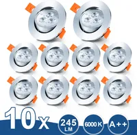 TolleTour 10x 3W LED Einbaustrahler 245lm Kaltweiß Spot Deckenstrahler Schwenkbar Einbauspot Einbauleuchte Deckeneinbauleuchte