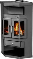 EEK A Eck-Kaminofen Victoria Panama2 mit Flügeltüren, schwarz, dauerbrandfähig – 9kW