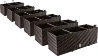 PAFEN 2in1 Set 6x Balkonkasten Blumenkasten Rattan-Optik 4 Farben Pflanztopf Blumenkübel Braun