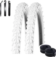 2 x Kenda 24" Pyscho K-829 Fahrradreifen in Weiß 50-507 (24 x 1,95) + 2 passende Schläuche DV inkl. maxxi4you Reifenheber