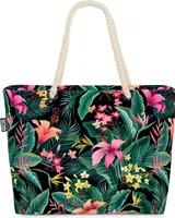 VOID Tropenwald Palmen Blumen Strandtasche Shopper 58x38x16cm 23L XXL Einkaufstasche Tasche Reisetasche Beach Bag