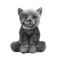 Kuscheltier Katze mit Halsband sitzend grau 25 cm