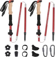 Nordic Walking Faltbare Wanderstöcke, robuste Aluminium Legierung, ergonomischer und rutschfester Handgriff, 2 x Rot