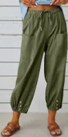 ASKSA Dámské kalhoty s širokou nohavicí Lehké letní kalhoty Ležérní plátěné kalhoty, Army Green, M