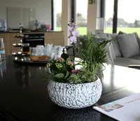 Keramik Pflanz-Gefäß rund weiß-silber Ø 31cm x 14cm