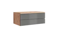 byLIVING Waschtisch SHAPE / Moderne Bad Kommode / Front Hochglanz Anthrazit / 2 Schubladen mit gefräster Griffleiste / Korpus Melamin Eiche-Optik / Schrank / B 80, H 33, T 47 cm