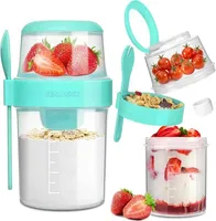 Müslibecher To Go, Jogurtbecher mit Löffel für Unterwegs, 310ML+560ML Auslaufsicherer Joghurt Becher, Lunchbox (Blau)