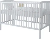 2in1 Babybett und Kinderbett 120x60cm, Weiss, mit 3-Fach Höhenverstellbarer und 3 Schlupfsprossen, mit Matratze, Umbaubar zum Juniorbett, aus Kiefernholz