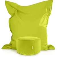 Green Bean XXL Riesensitzsack 140x180cm + Hocker 40x40x40cm mit EPS-Perlen Füllung - 2er Set Sitzsack "Square+Stay" Hellgrün