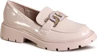 topschuhe24 2869 Damen Lack Halbschuhe Plateau Slipper Glitzer, Farbe:Beige, Größe:40 EU