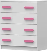 Kommode Sideboards Highboard für das Kinderzimmer 80cm Weiß/Weiß mit 4 Schubladen und rosa Griffe Jonas 02