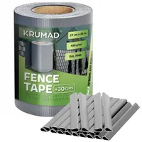 KRUMAD Zaunband für Sichtschutz 19 cm x 35 m Hellgrau mit 30 Befestigungsclips Sichtschutzstreifen Doppelstabmattenzaun