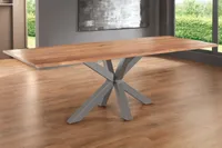 Esstisch Baumkante massiv Akazie natur 300 x 100 Spider-Gestell silber SPYRO