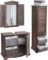 Zestaw łazienkowy HWC-H20, zestaw mebli łazienkowych wysoka szafka umywalka toaletka lustro ścienne ~ shabby brown