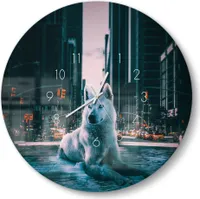 DEQOART Glasuhr Ø50 cm Zahlen 'Urbane Wolfsruh' Wanduhr Glas Uhr Design leise Küchenuhr