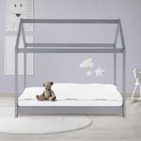ML-Design detská posteľ 70x140 cm so strieškou a lamelovým roštom, svetlosivá, domček z masívneho borovicového dreva