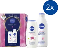 NIVEA Rosenliebe 2 x Geschenkset, Rose & Almond Oil Pflegedusche + Rosenblüten