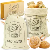 KRUSTENZAUBER Brotbeutel Leinen 2er Set - 2x Leinenbeutel 40x30cm zur Brotaufbewahrung - Idealer Brotsack, Brötchenbeutel, Brot Backen Zubehör