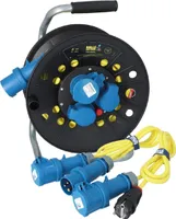 KALLE DAS KABEL Camping Kabeltrommel CEE H07BQ-F 3G 2,5 mm² 25 Meter 230V 16A Extreme Signal Gelb IP44 + 1,5 Meter Anschlussleitung + Adapterleitung Polyurethankabel Campingkabel Verlängerungskabel
