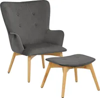 Sessel mit Hocker aus grauem Samt