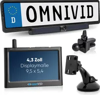 omniVID® Solar 4 Premium Solar Rückfahrkamera-System, Kabellos mit 4,3 Zoll Monitor u. solarbetriebender Kamera zum Nachrüsten, Montage ohne Bohren