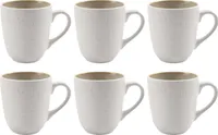 Kaffeetassen - 300 ml - Beige - Weiß - Steingut - mit Reliefprägung - 6er Set