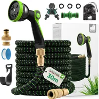 Fepro® Flexibler Gartenschlauch mit 10 Funktion 30m Premium, Wasserschlauch flexibel mit 3-Fach Latexkern inkl. Vollmessing Adapter für 1/2' 3/4' Zoll, Tasche, 2-Wege Ventil und Wandhalterung